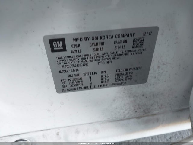 Продажа на аукционе авто 2018 Buick Encore Essence, vin: KL4CJGSB2JB601766, номер лота: 44635027