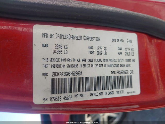Продажа на аукционе авто 2006 Dodge Charger, vin: 2B3KA43G06H528634, номер лота: 44635034