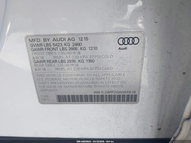 WA1L2AFP2GA094818 Audi Q5 2.0t Premium