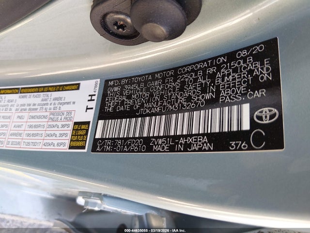 JTDKAMFU7M3132670 Toyota Prius Le