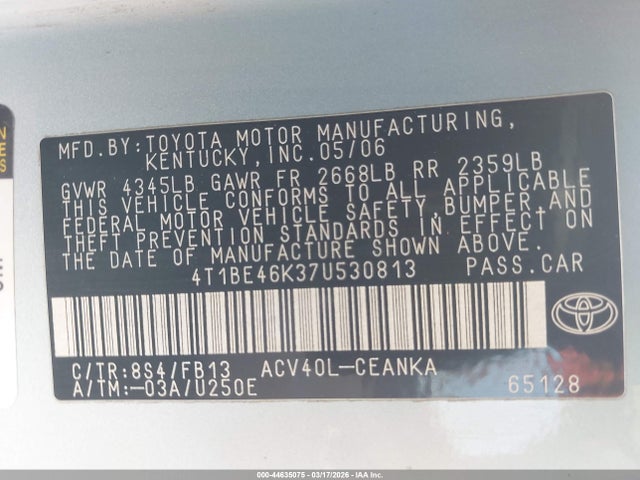 2007 TOYOTA CAMRY 4T1BE46K37U530813 Photo 8