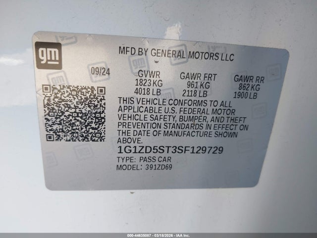 1G1ZD5ST3SF129729 Chevrolet Malibu Fwd 1lt
