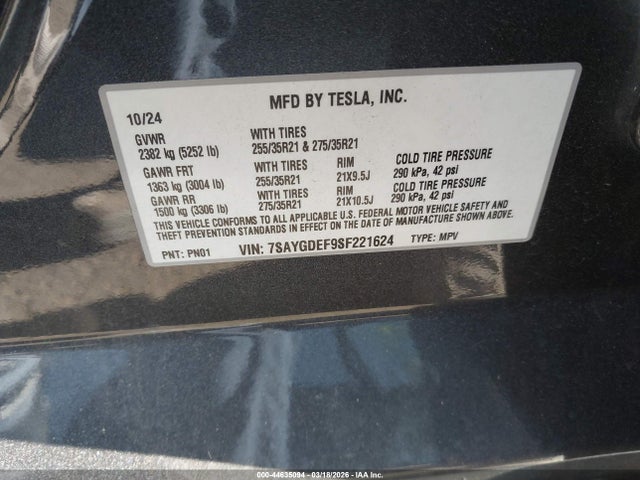 7SAYGDEF9SF221624 Tesla Model Y Performance Dual Motor All-wheel Drive