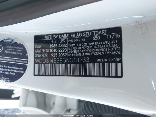 2016 Mercedes-benz Cla 250 მანქანა იყიდება აუქციონზე, vin: WDDSJ4EB8GN318233, აუქციონის ნომერი: 44635093
