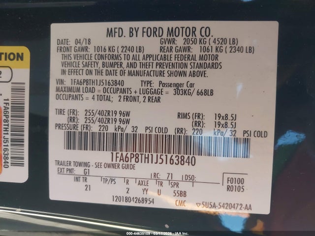 Ford Mustang Ecoboost 2018 1FA6P8TH1J5163840 Image 9