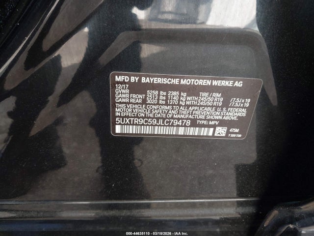 Продаж на аукціоні авто 2018 Bmw X3 Xdrive30i, vin: 5UXTR9C59JLC79478, номер лоту: 44635110