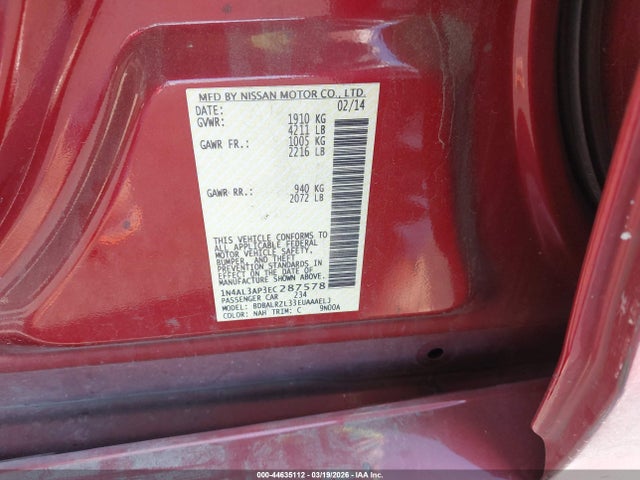 Nissan Altima 2.5 S 2014 1N4AL3AP3EC287578 Image 9