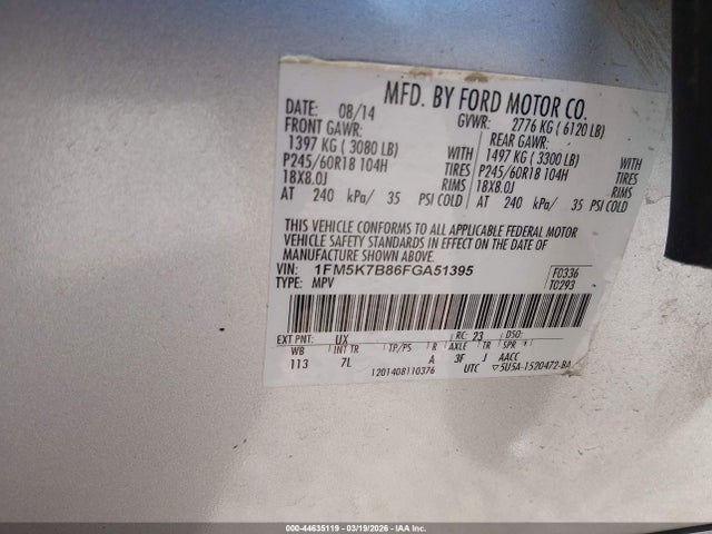 1FM5K7B86FGA51395 Ford Explorer
