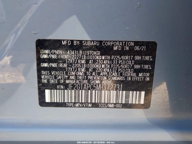 Subaru Crosstrek Premium 2021 JF2GTAPC5MH372731 Image 9