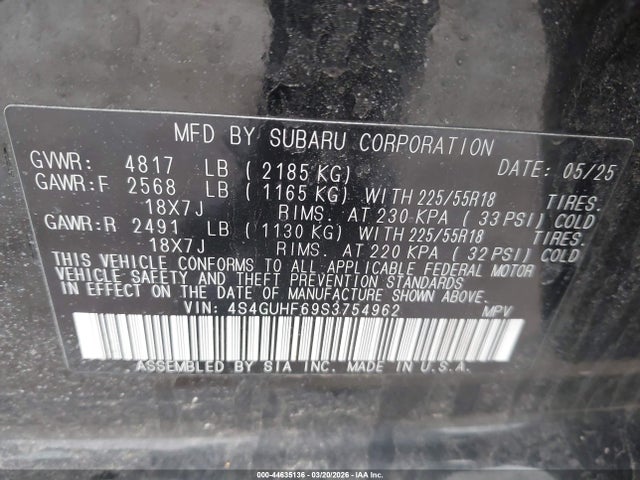Продаж на аукціоні авто 2025 Subaru Crosstrek Sport, vin: 4S4GUHF69S3754962, номер лоту: 44635136