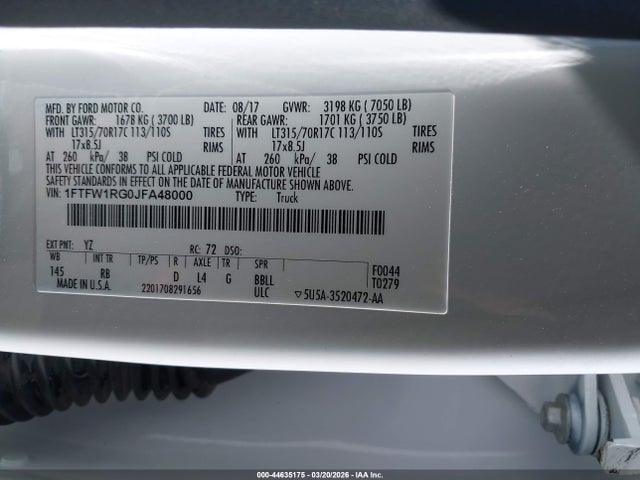 1FTFW1RG0JFA48000 Ford F-150 Raptor