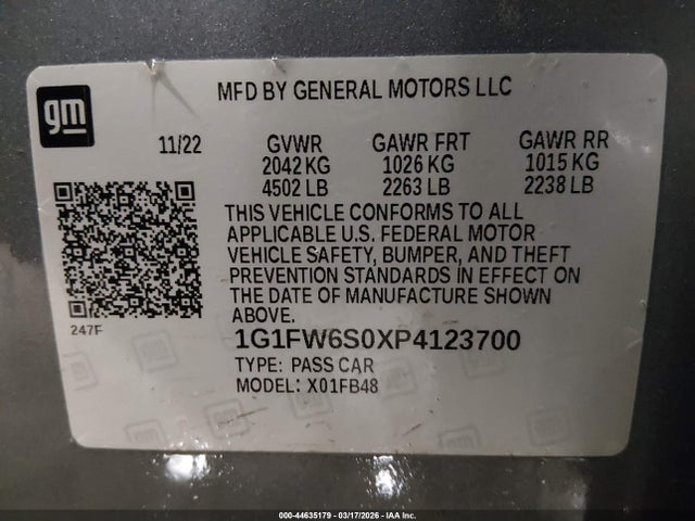 1G1FW6S0XP4123700 Chevrolet Bolt Ev Fwd 1lt