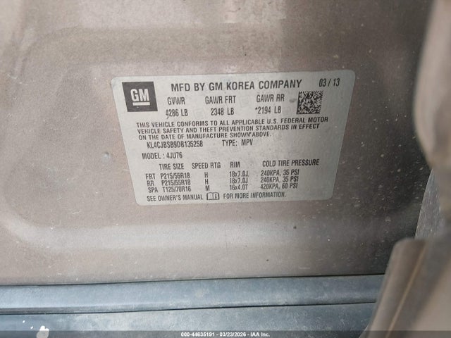 2013 Buick Encore Convenience მანქანა იყიდება აუქციონზე, vin: KL4CJBSB9DB135258, აუქციონის ნომერი: 44635191