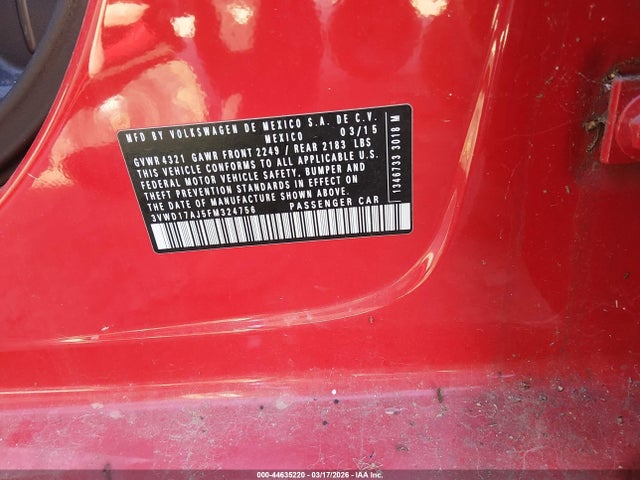 Aukcja sprzedaży 2015 Volkswagen Jetta 1.8t Se, vin: 3VWD17AJ5FM324756, numer aukcji: 44635220