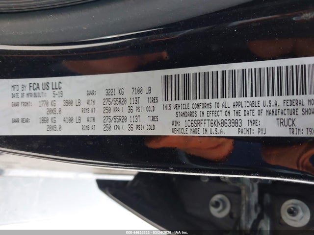 2019 Ram 1500 Big Horn/lone Star  4x4 5'7 Box მანქანა იყიდება აუქციონზე, vin: 1C6SRFFT6KN863983, აუქციონის ნომერი: 44635233