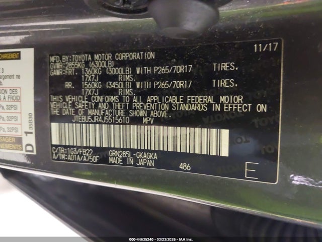 Aukcja sprzedaży 2018 Toyota 4runner Sr5, vin: JTEBU5JR4J5515610, numer aukcji: 44635240