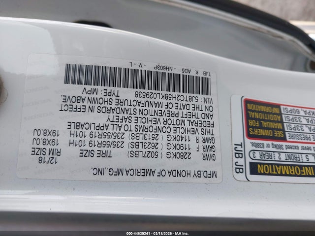 Продаж на аукціоні авто 2019 Acura Rdx Technology Package, vin: 5J8TC2H58KL029538, номер лоту: 44635241