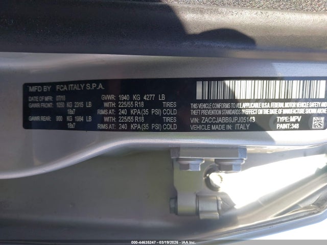 Продажа на аукционе авто 2018 Jeep Renegade Altitude Fwd, vin: ZACCJABB9JPJ05143, номер лота: 44635247