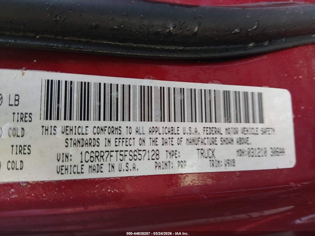 2015 Ram 1500 Express მანქანა იყიდება აუქციონზე, vin: 1C6RR7FT5FS657128, აუქციონის ნომერი: 44635287