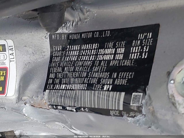 JHLRW2H85KX005932 Honda Cr-v Ex-l