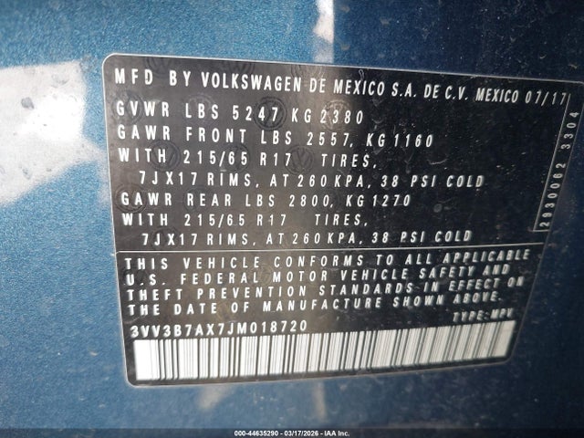 Продаж на аукціоні авто 2018 Volkswagen Tiguan 2.0t Se/2.0t Sel, vin: 3VV3B7AX7JM018720, номер лоту: 44635290