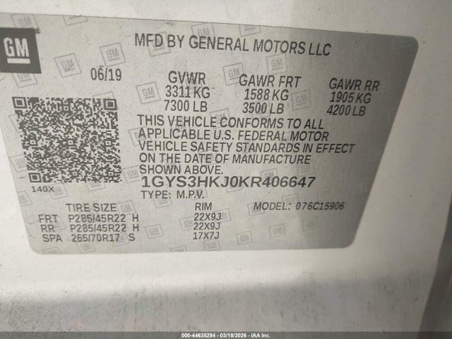 Продажа на аукционе авто 2019 Cadillac Escalade Esv Luxury, vin: 1GYS3HKJ0KR406647, номер лота: 44635294