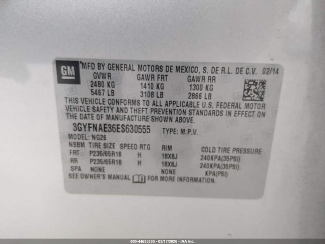 3GYFNAE36ES630555 Cadillac Srx Standard