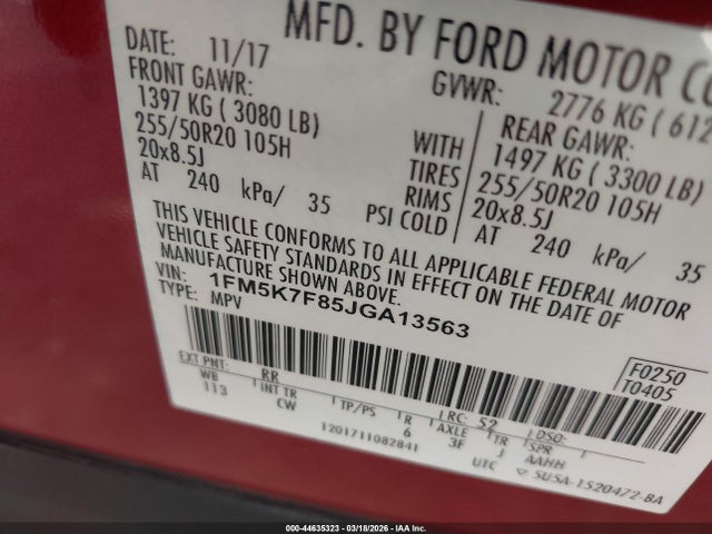 1FM5K7F85JGA13563 Ford Explorer Limited
