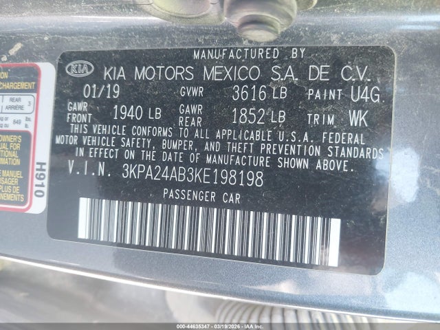 3KPA24AB3KE198198 KIA RIO S