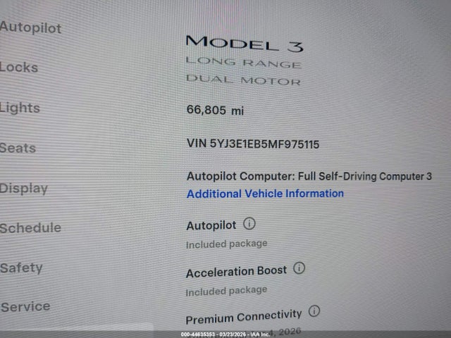 Aukcja sprzedaży 2021 Tesla Model 3 Long Range Dual Motor All-wheel Drive, vin: 5YJ3E1EB5MF975115, numer aukcji: 44635353