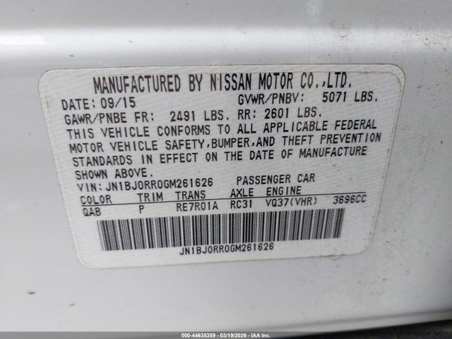 44635359 :رقم المزاد ، JN1BJ0RR0GM261626 vin ، 2016 Infiniti Qx50 مزاد بيع