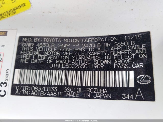 Aukcja sprzedaży 2016 Lexus Rc 350, vin: JTHHE5BC2G5011909, numer aukcji: 44635378