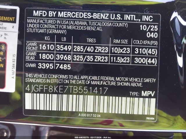 4JGFF8KE7TB551417 Mercedes-Benz Amg Gls 63 4matic+