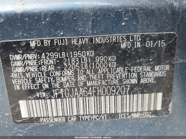 Продажа на аукционе авто 2015 Subaru Impreza 2.0i, vin: JF1GJAA64FH009207, номер лота: 44635393