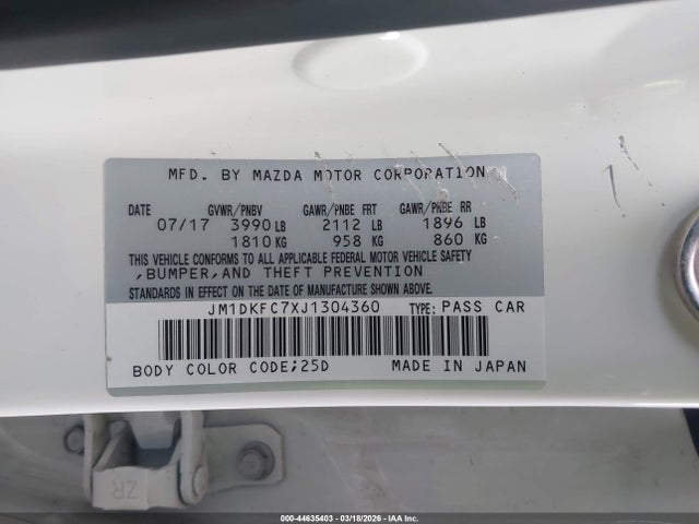 Aukcja sprzedaży 2018 Mazda Cx-3 Touring, vin: JM1DKFC7XJ1304360, numer aukcji: 44635403