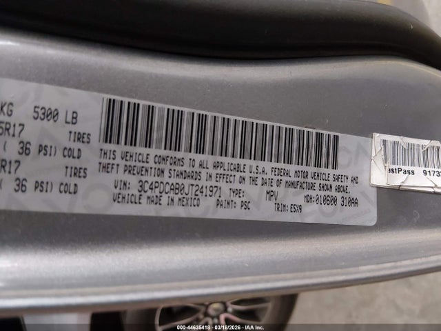 Продажа на аукционе авто 2018 Dodge Journey Se, vin: 3C4PDCAB0JT241971, номер лота: 44635418
