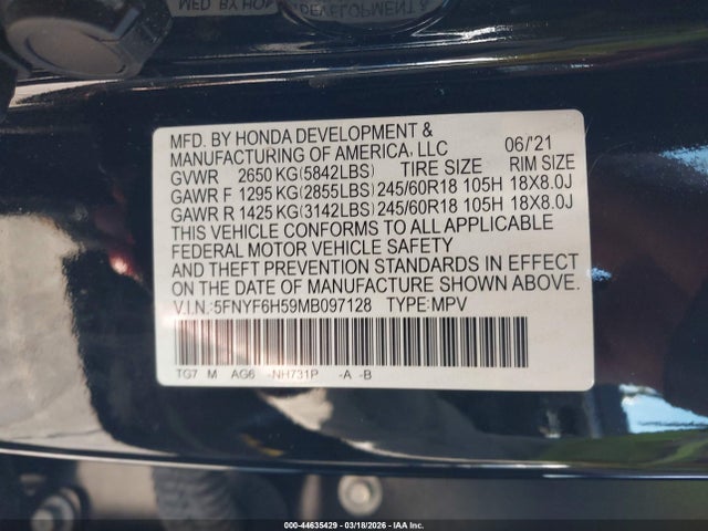 2021 HONDA PILOT 5FNYF6H59MB097128 Photo 8