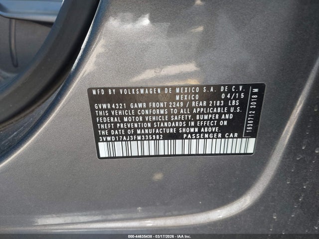 3VWD17AJ3FM335982 Volkswagen Jetta 1.8t Se
