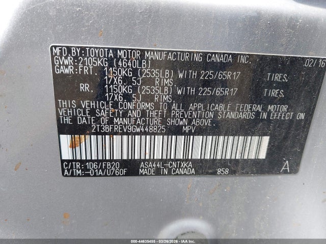 2T3BFREV9GW448825 Toyota RAV4 LE
