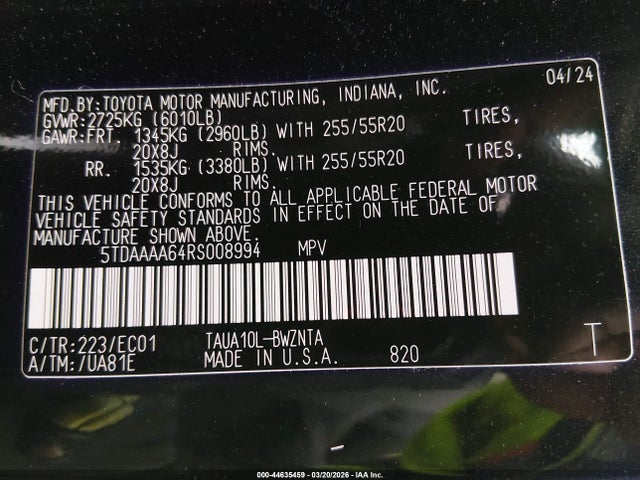 44635459 :رقم المزاد ، 5TDAAAA64RS008994 vin ، 2024 Lexus Tx 350 مزاد بيع