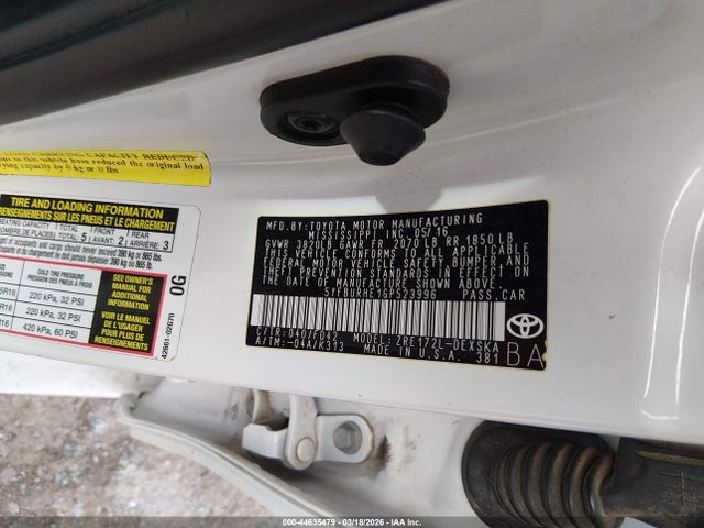 2016 Toyota Corolla S მანქანა იყიდება აუქციონზე, vin: 5YFBURHE1GP523996, აუქციონის ნომერი: 44635479