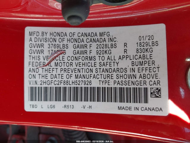 2HGFC2F88LH527926 Honda Civic Sport