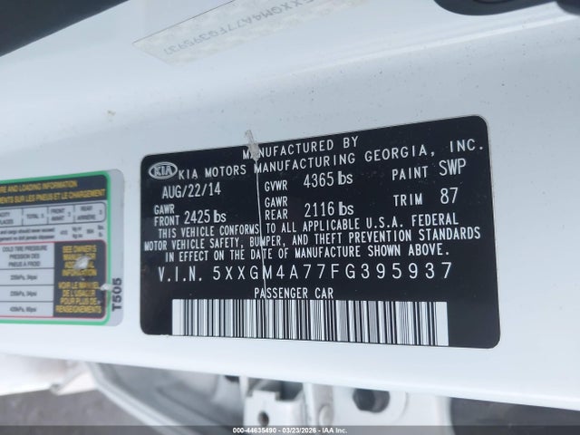 KIA Optima Lx 2015 5XXGM4A77FG395937 Image 9