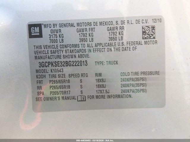 2011 Chevrolet Silverado 1500 Lt მანქანა იყიდება აუქციონზე, vin: 3GCPKSE32BG222013, აუქციონის ნომერი: 44635493