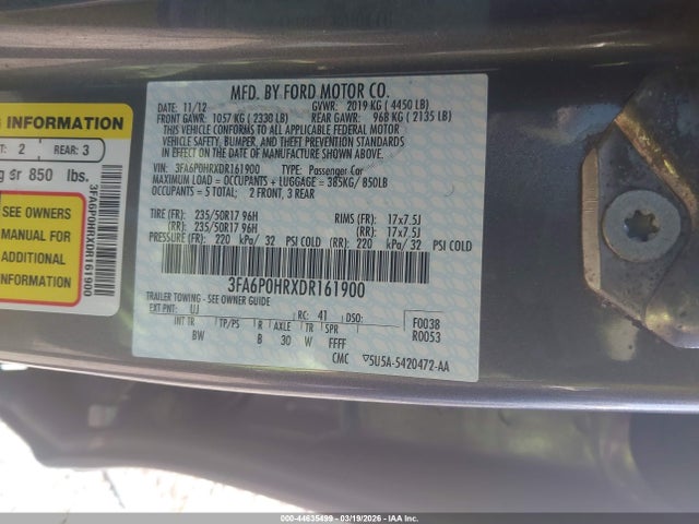 Продаж на аукціоні авто 2013 Ford Fusion Se, vin: 3FA6P0HRXDR161900, номер лоту: 44635499