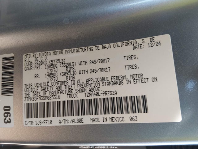 3TMKB5FN3SM025316 Toyota Tacoma Sr5