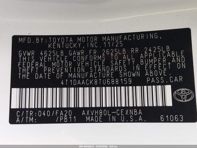 4T1DAACK8TU688159 Toyota CAMRY LE