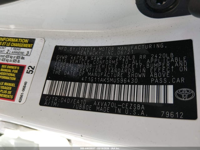 4T1G11AK5MU596430 Toyota CAMRY SE