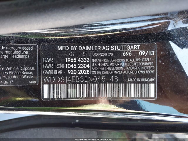 Aukcja sprzedaży 2014 Mercedes-benz Cla 250, vin: WDDSJ4EB3EN045148, numer aukcji: 44635539