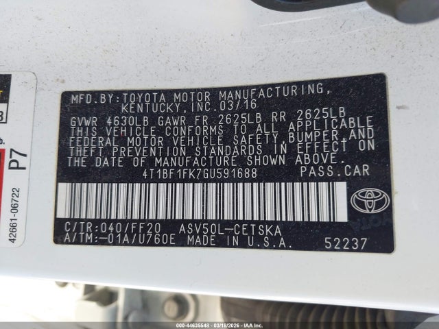 Toyota CAMRY SE 2016 4T1BF1FK7GU591688 Image 9